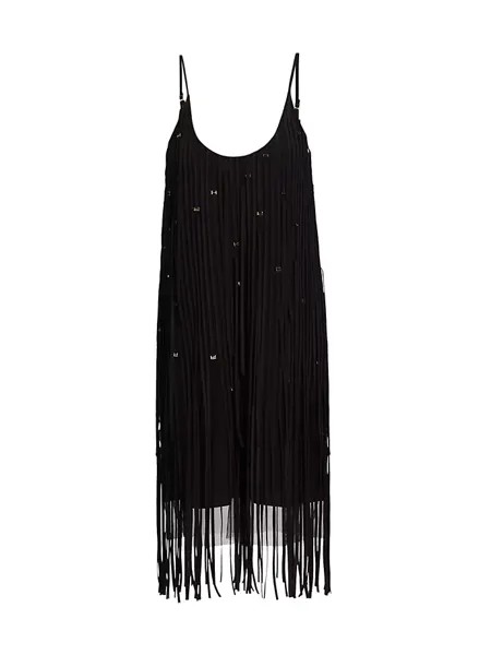 Мини-платье из тюля с вышивкой и бахромой Jason Wu Collection, черный