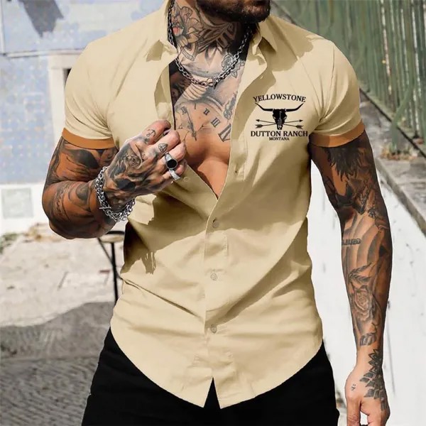 Мужская винтажная гавайская рубашка с цветным принтом Yellowstone