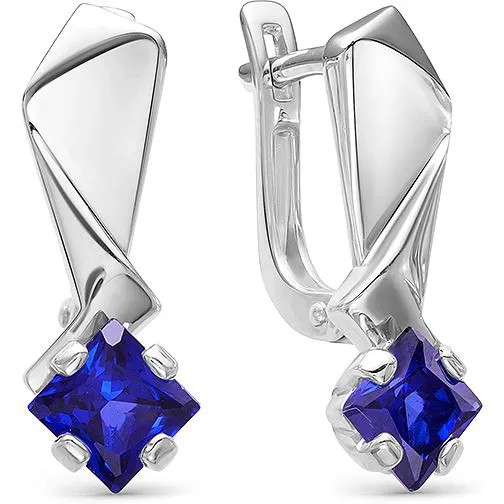 Серьги женские из серебра АЛЬКОР 02-0579, сапфир