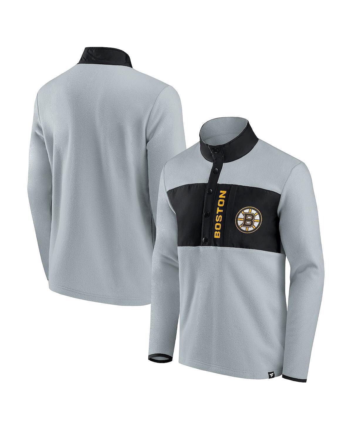 Мужская фирменная серая, черная куртка boston bruins omni polar fleece quarter-snap Fanatics, мульти
