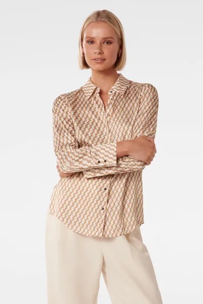 Удлиненная атласная рубашка Lila с принтом Forever New, коричневый