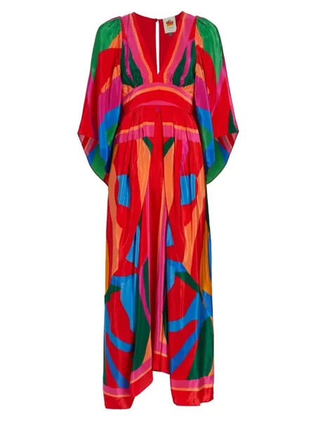 Разноцветное макси-платье с листьями Farm Rio, разноцветный