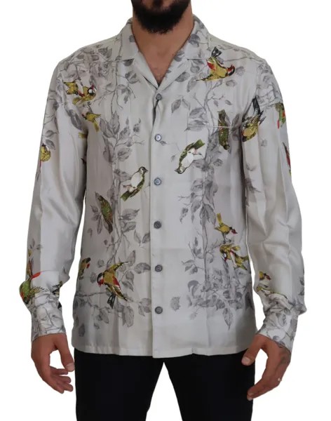 DOLCE - GABBANA Рубашка из шелкового атласа с принтом белой птицы IT3 / XS Рекомендуемая цена: 980 долларов США