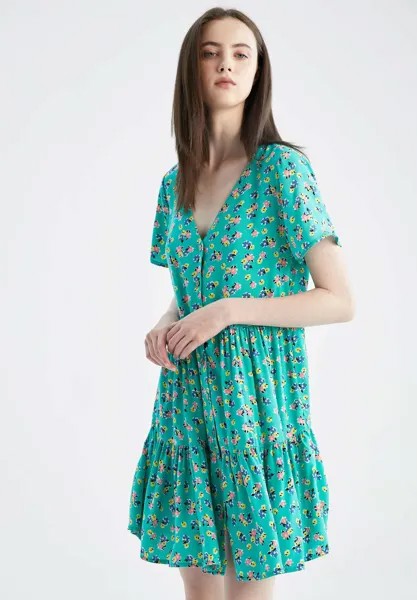 Платье-рубашка DeFacto, зеленый