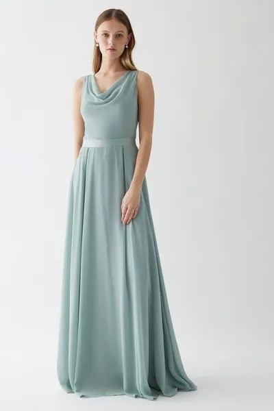 Платье макси для подружки невесты с капюшоном Petite Georgette и поясом Coast, зеленый
