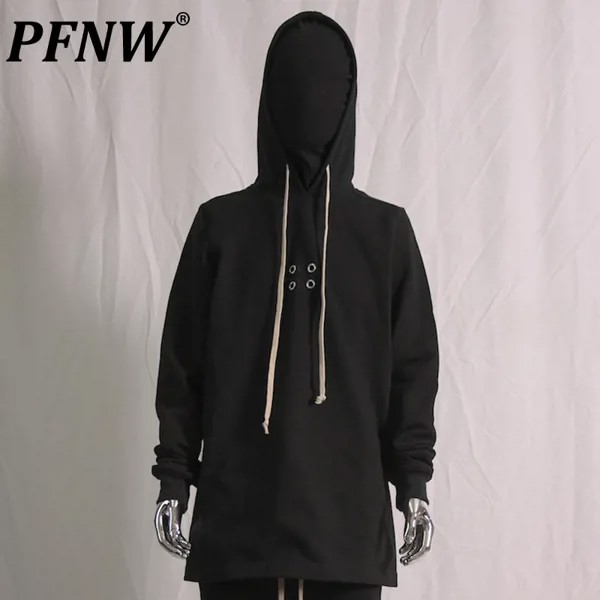 Мужской спортивный свитер с капюшоном PFNW, черный мешковатый пуловер с капюшоном, модная уличная одежда на завязках, красивые шикарные топы, ...