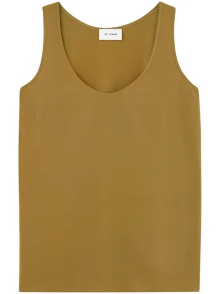 St. John шелковый топ с круглым вырезом, зеленый
