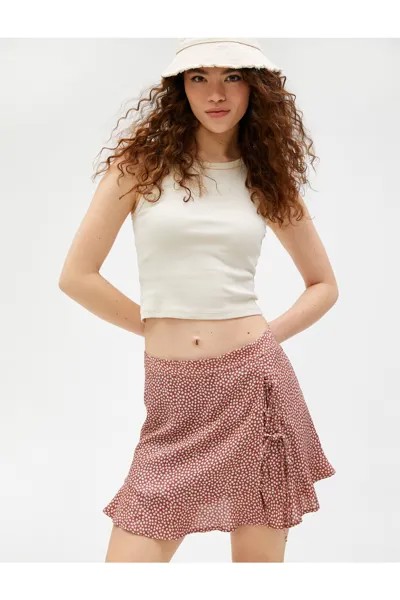 Мини-шорты, юбка с цветочным принтом, завязка из вискозы Koton, коричневый
