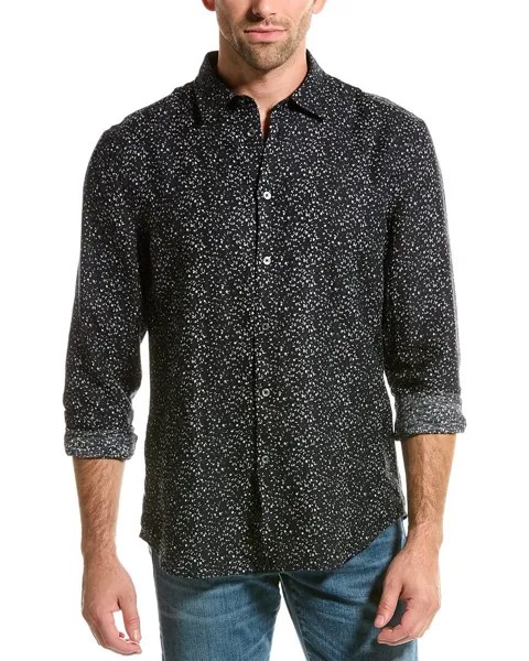 Рубашка узкого кроя из смесового льна John Varvatos, синий