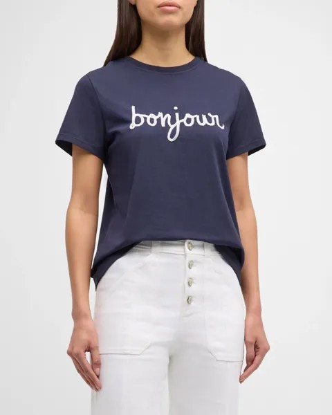Хлопковая футболка Bonjour с короткими рукавами и пайетками Cinq a Sept, цвет Navywhite
