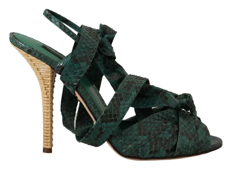 DOLCE - GABBANA Обувь Зеленые босоножки с ремешком из питона, каблук EU41 / US10,5 Рекомендуемая розничная цена 1500 долларов США