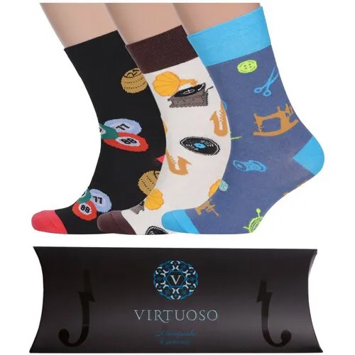 Носки Virtuoso, 3 пары, размер 29, мультиколор, черный, синий, бежевый