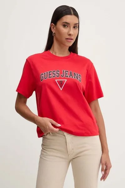 Хлопковая футболка Guess Jeans, красный