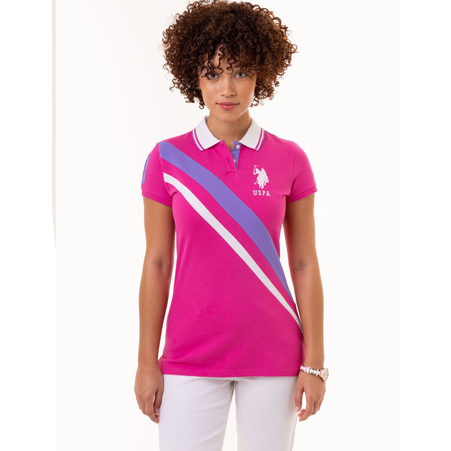 Футболка-поло U.S. Polo Assn. Diagonal Double Sash, розовый
