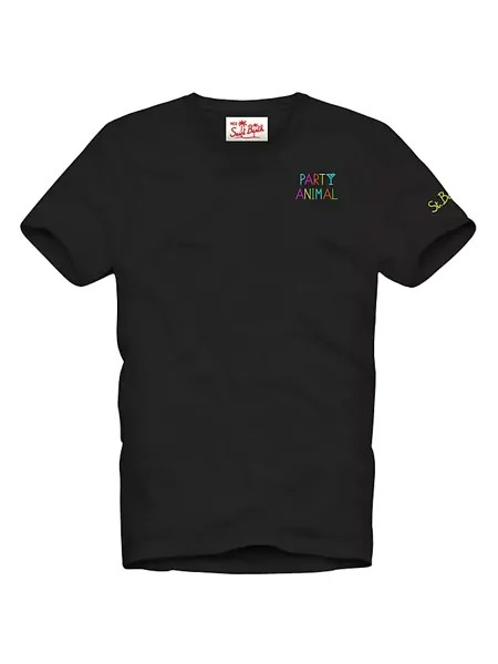 Хлопковая футболка классического кроя с короткими рукавами и рисунком Party Animal Mc2 Saint Barth, черный