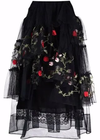 Simone Rocha юбка из тюля с цветочной вышивкой