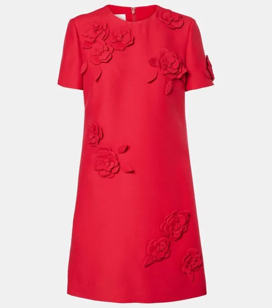 Мини-платье Crepe Couture с цветочной аппликацией Valentino, цвет rosso