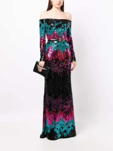Платье макси с пайетками Elie Saab, мультиколор