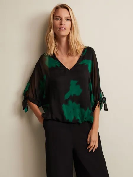 Шелковая блузка Madison Phase Eight, зеленый/черный