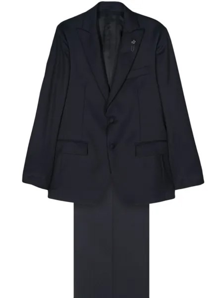 Lardini костюм из смесовой шерсти с брошью, синий