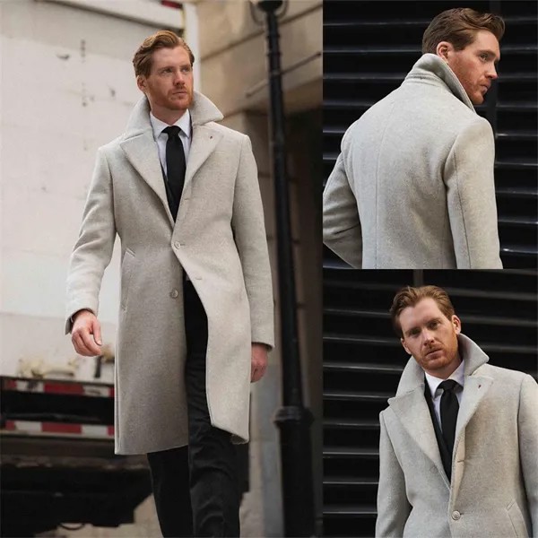 Бежевое Мужское пальто в елочку, плотное теплое однобортное длинное пальто, зимняя повседневная официальная мужская куртка на заказ