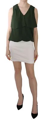 Платье ANNARITA N Зелено-белая блузка с V-образным вырезом без рукавов IT46 / US12 / XL Рекомендуемая розничная цена 300 долларов США