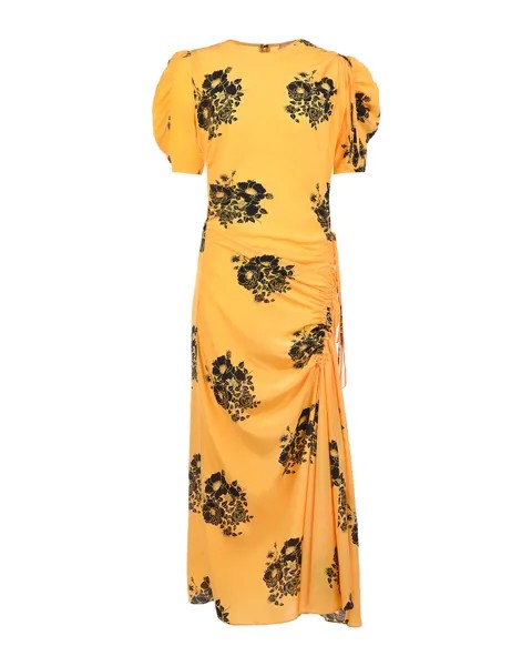 Желтое шелковое платье-миди No. 21