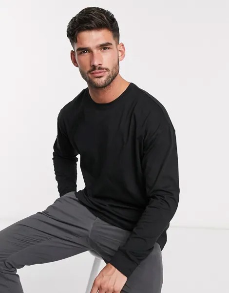 Черный oversized-лонгслив с манжетами New Look