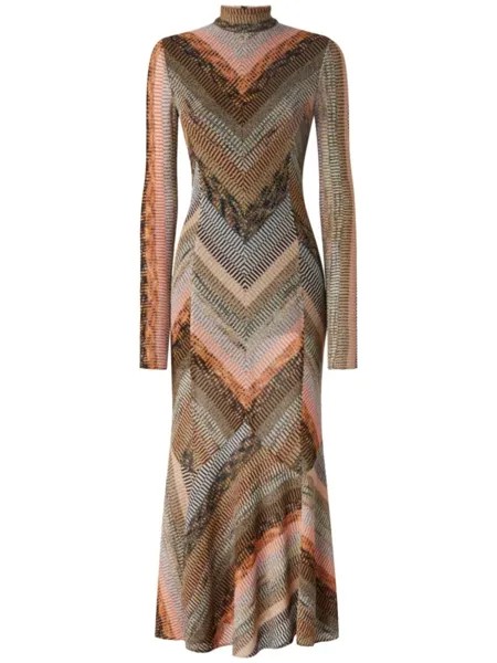Missoni расклешенное платье миди с высоким воротником, коричневый