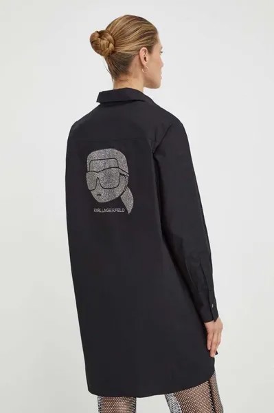 Хлопковая рубашка Карла Лагерфельда Karl Lagerfeld, черный