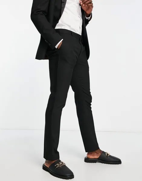 Черные узкие брюки-смокинг Topman