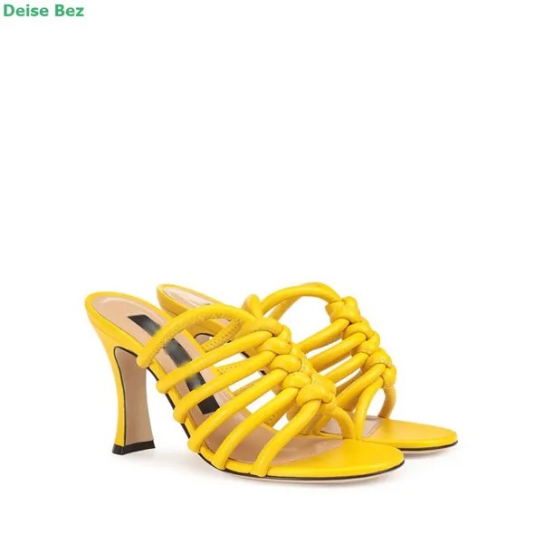 Тканые однотонные тапочки с узкими ремешками, на устойчивом каблуке, с закрытым круглым носком, для улицы, простой дизайн, пикантная модная Новая Летняя женская обувь