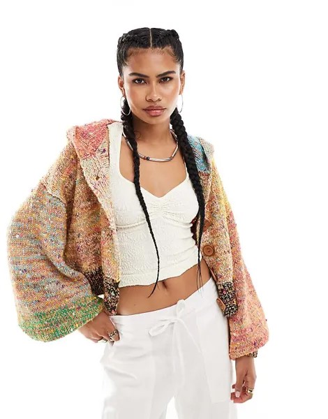 Радужный кардиган оверсайз с капюшоном Free People