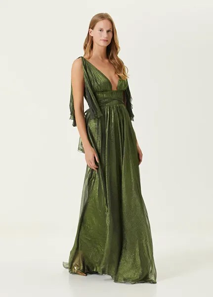 Темно-зеленое вечернее платье макси с глубоким вырезом ada шелковое платье Maria Lucia Hohan
