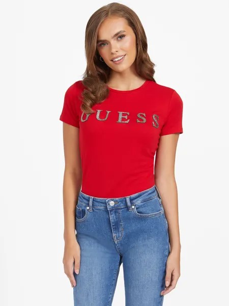 Футболка с логотипом Pepper Rhinestone Guess Factory, цвет Rugby Red