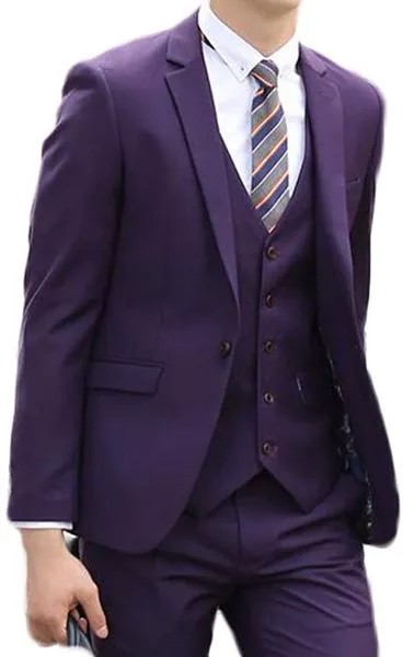 Фиолетовый комплект из 3 предметов мужские Нарядные Костюмы для свадьбы Slim Fit Однобортный, на одной пуговице, бизнес-Блейзер, пиджаки Жилет и...