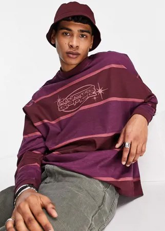 Фиолетовый oversized-лонгслив с полосками и принтом на груди ASOS DESIGN-Фиолетовый цвет
