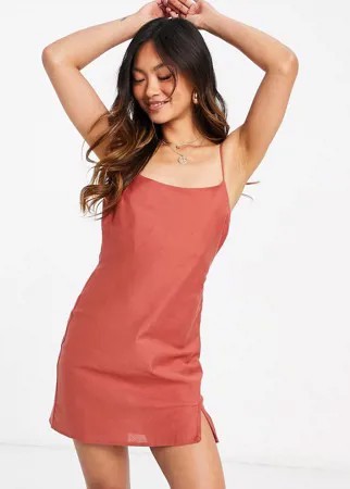 Рыжий льняной сарафан мини на бретелях ASOS DESIGN-Красный
