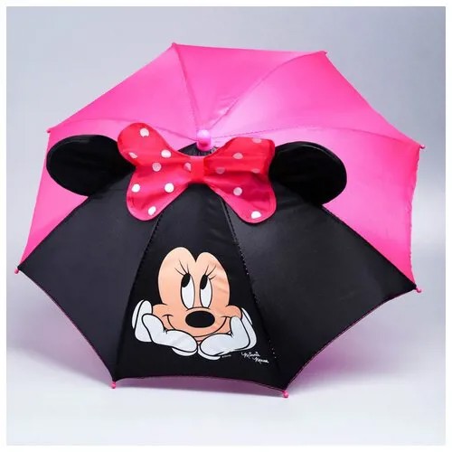Зонт-трость механика, купол 52 см., для девочек, розовый, черный