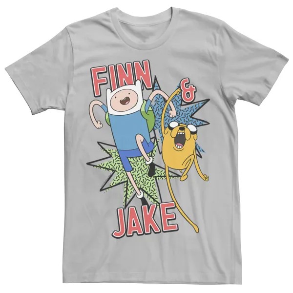 Мужская футболка Cartoon Network Adventure Time Finn & Jake Kapows Licensed Character, серебристый