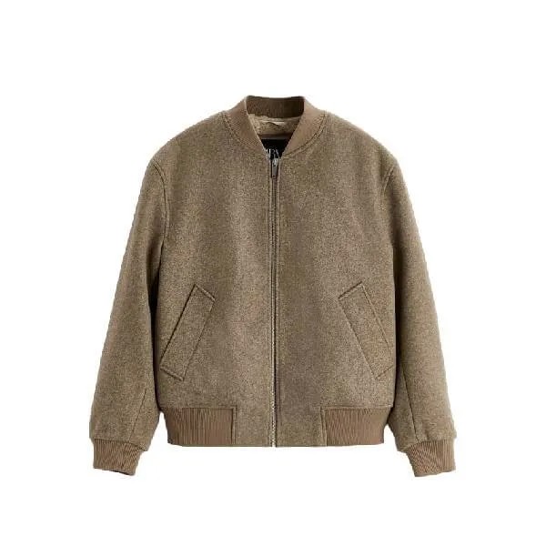 Куртка-бомбер Zara Contrast, бежевый