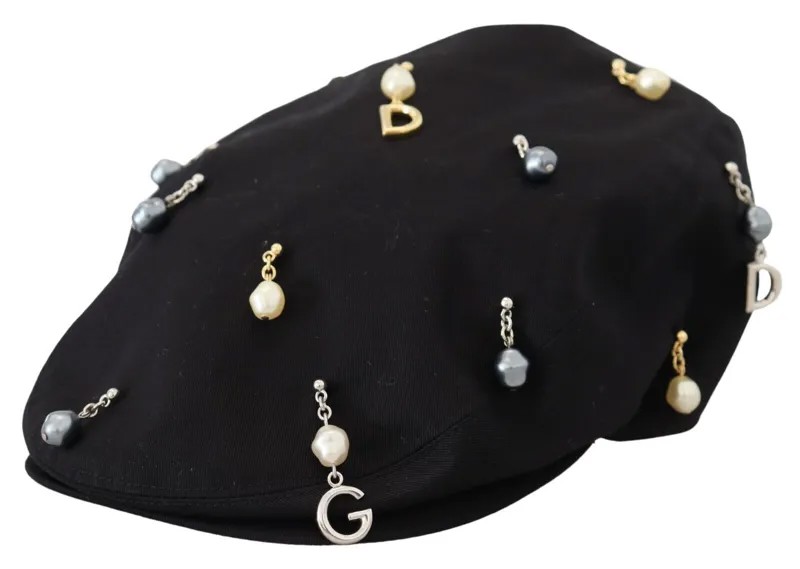 DOLCE - GABBANA Шляпа Черная хлопковая с украшением Newsboy Мужская Capello s. 58/м 1050долл. США