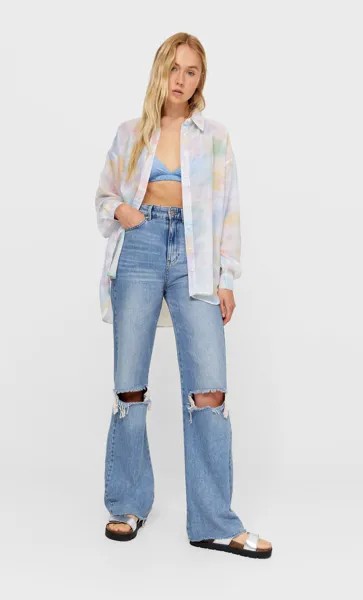 Stradivarius Рубашка Свободного Кроя В Стиле Бойфренд Ярко-Розовый S
