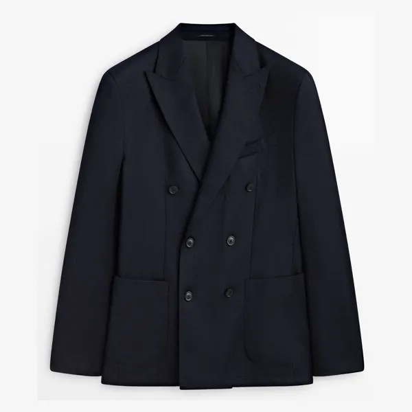 Пиджак Massimo Dutti Wool Flannel Double-breasted Suit, темно-синий