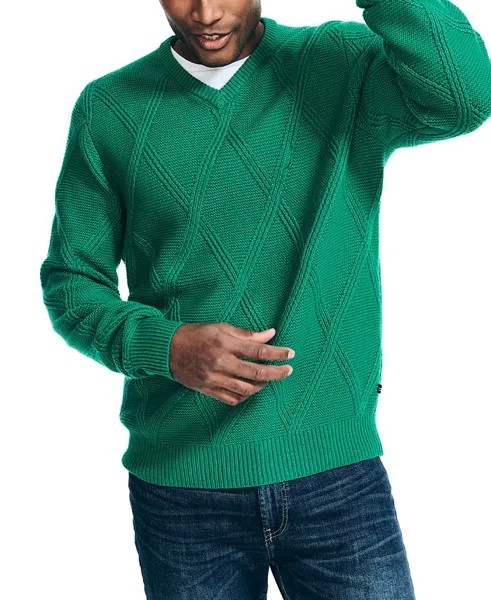 Мужской текстурированный свитер классического кроя с v-образным вырезом Nautica, зеленый