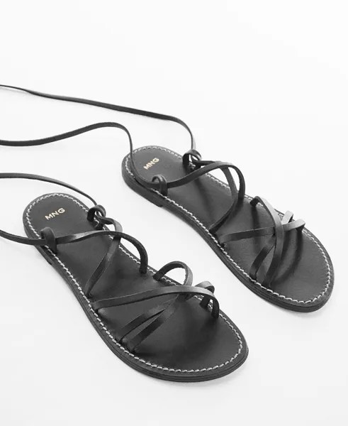 Женские сандалии с кожаными ремешками MANGO, цвет Black