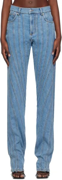 Синие джинсы со спиральной застежкой Mugler, цвет Medium blue