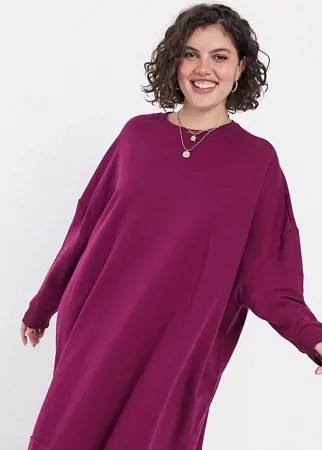 Платье-свитшот в стиле oversized темно-малинового цвета ASOS DESIGN Curve-Фиолетовый цвет