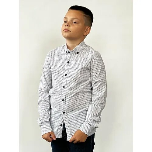 Школьная рубашка Бушон, размер 146-152, серый, белый