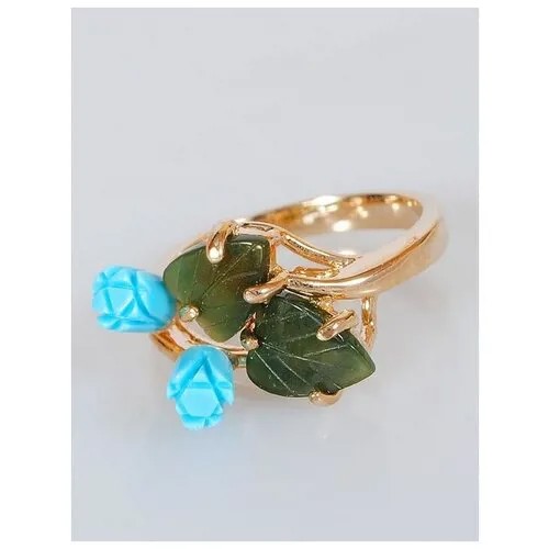 Кольцо помолвочное Lotus Jewelry, нефрит, бирюза, размер 19, зеленый, бирюзовый